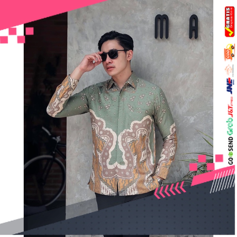BATIK STYLE JAWA KEREN TERLARIS /kemeja batik pria keris sage green lengan panjang slim fit