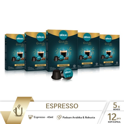 

READY STOK - MURAH - Kopi kapsul Excelso Unakaffe Espresso - Pack Of 5 Folding Box - Per Box isi 12 Pod @ 6 gram