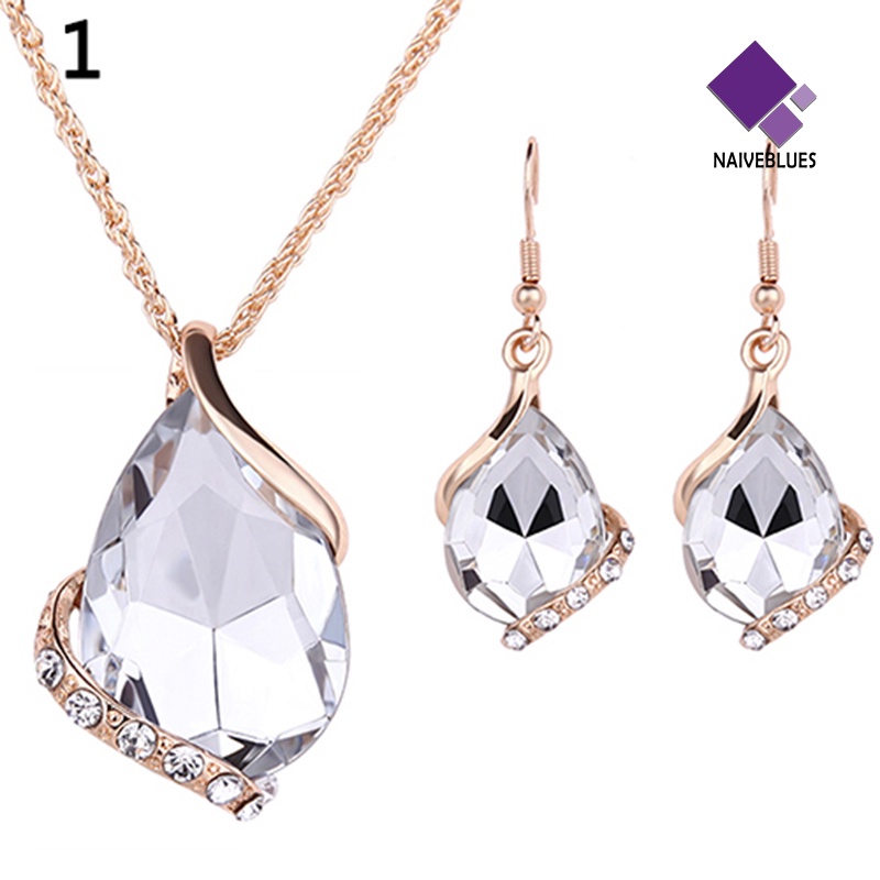 Naiveblue &gt; 1set Wanita Kalung Berlian Imitasi Mengkilap Hias Perhiasan Faux Crystal Chain Necklace