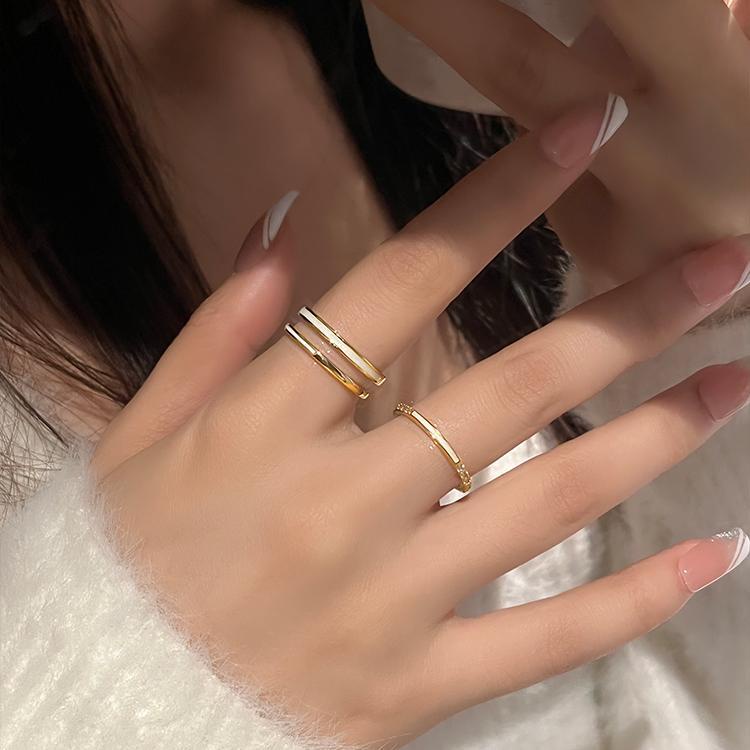 Cincin Baris Ganda Berlian glitter Pinggiran Tipis Putih Tetesan Minyak lady Korea