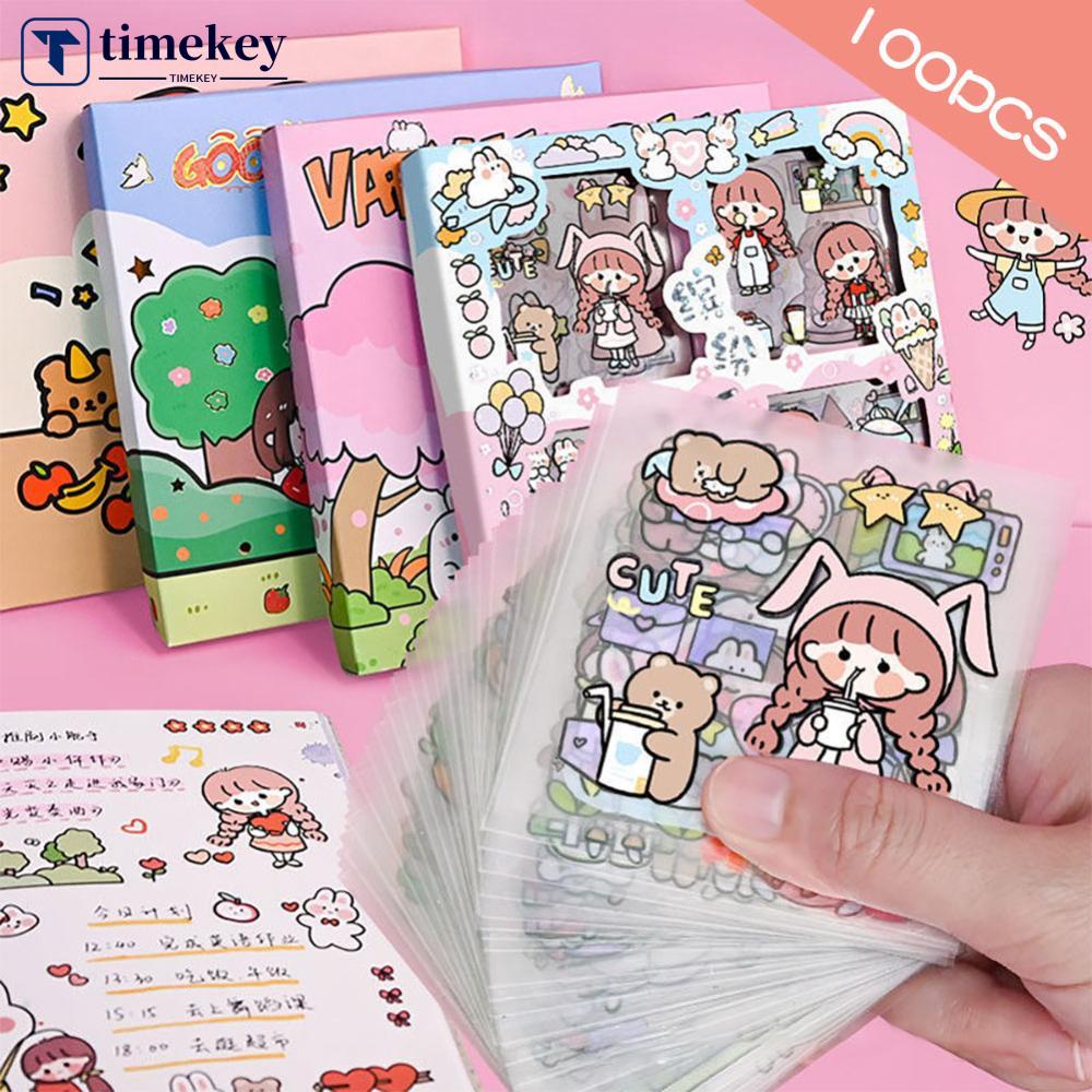 Timekey 20/100PCS Gaya Korea PVC Kepribadian Tangan Akun Kartun Lucu Laser Tahan Air Stiker DIY Bahan Kawaii Stiker Anak P9R4