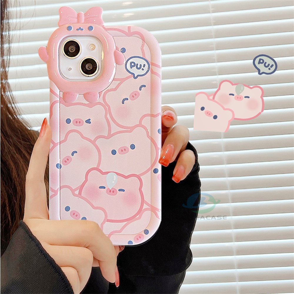 Realme 10 C55 C30 C31 C33 C35 C21Y C25Y RealmeC11 C25 C17 C15 C12 C3 C2 7i 5 5i 6i 9i Narzo 30A 50A Prime Lucu Kartun Blusher Pig Little Monster Frame Lensa Phone Case Binteacase