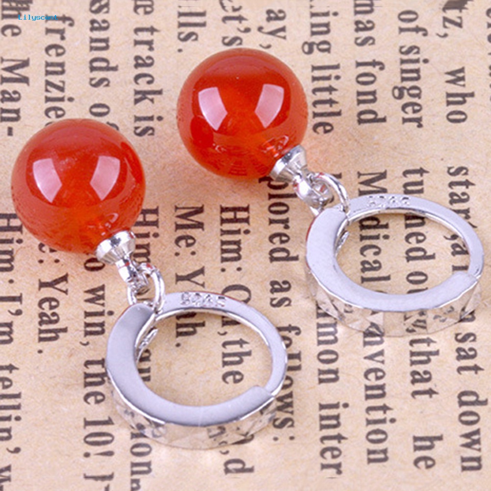 Lilyscent Fashion Wanita Bulat Faux Agate Bead Menjuntai Drop Huggie Earrings Perhiasan Hadiah