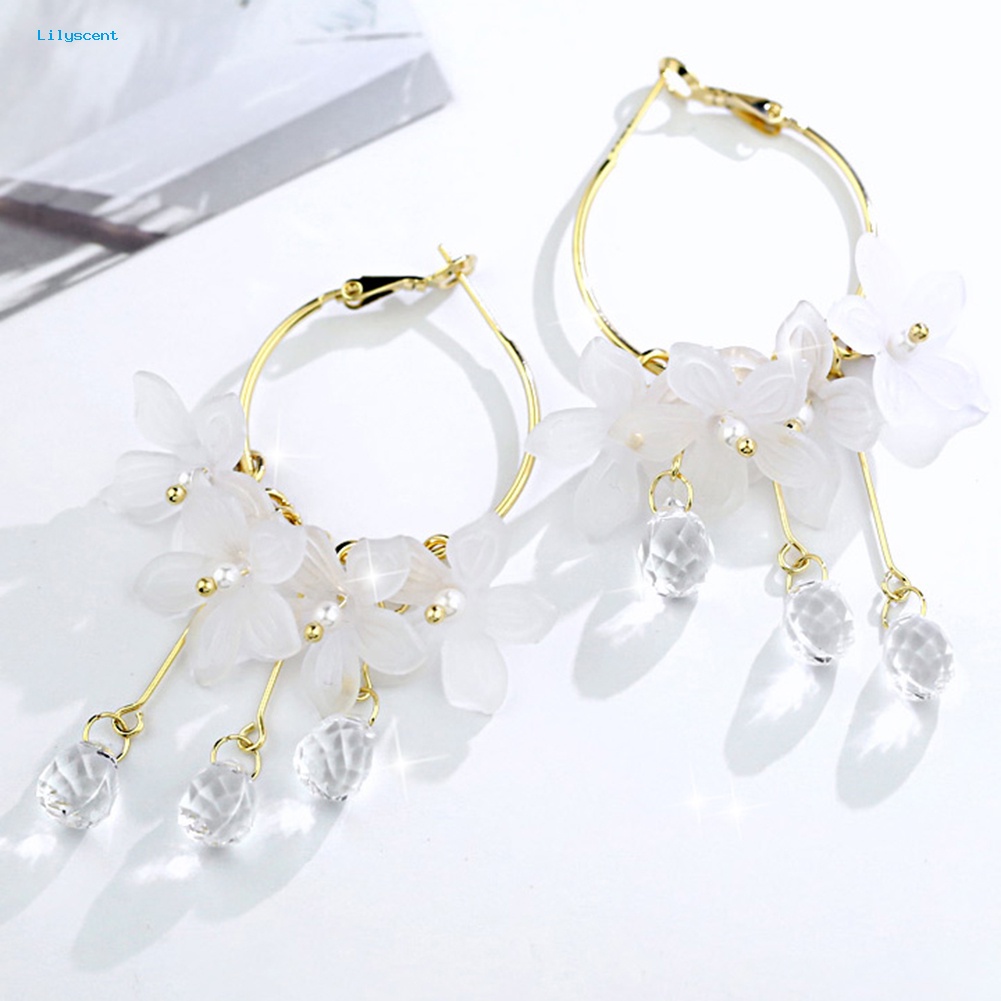 Lilyscent Elegan Wanita Akrilik Bunga Menjuntai Leaverback Anting Hadiah Perhiasan Pesta