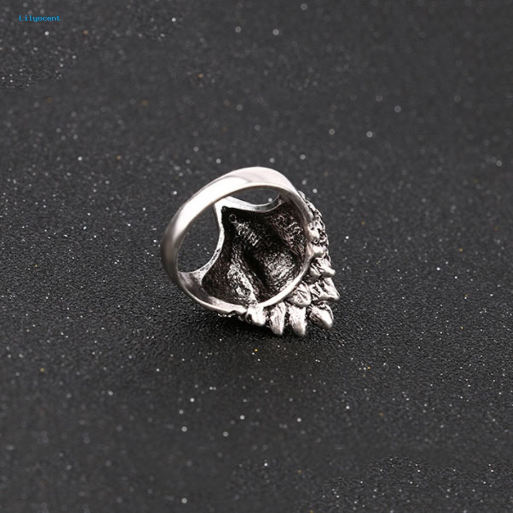 Lilyscent Men's Eagle Head Band Finger Ring Vintage Perhiasan Berlian Imitasi Bertatahkan Hadiah Pesta