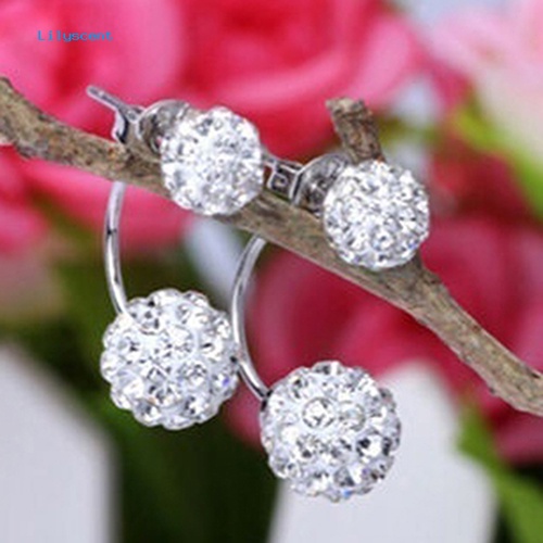 Lilyscent Lady U-shape Spherical Micro Rhinestone Silver Tone Ear Studs Earrings Perhiasan