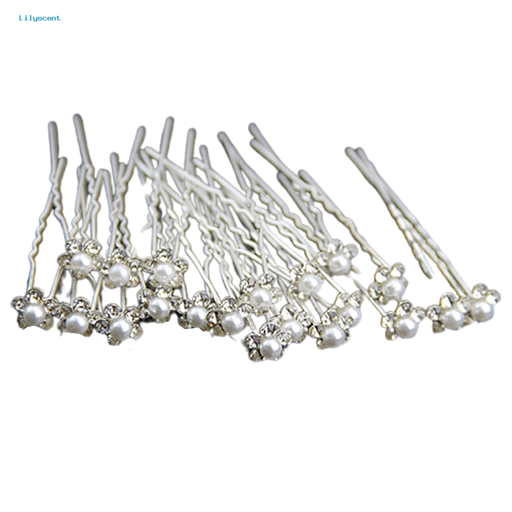 Lilyscent 20 Pcs Pernikahan Pengantin U Jepit Rambut Mutiara Imitasi Bunga Berlian Imitasi Hair Pins