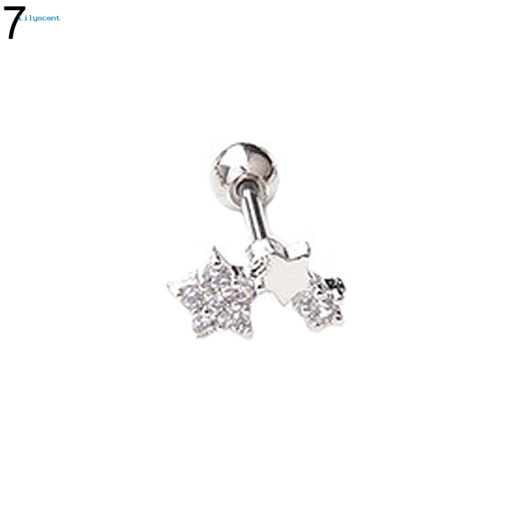 Lilyscent 1Pc Wanita Cubic Zirconia Hias Bunga Bintang Bulan Tulang Rawan Stud Anting Perhiasan