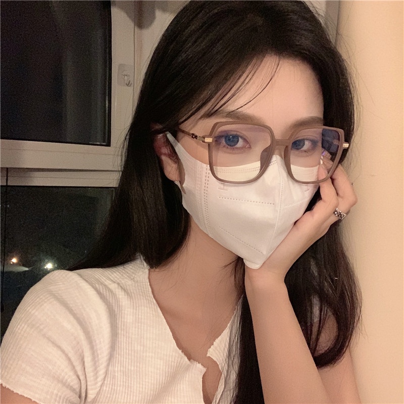 We Flower Oversized Coffee Square Frame Eyeglasses Untuk Wanita Chic Blue Light Blocking Lens Eyewear Korean Fashion Beauty Glasses Outdoor OOTD Ornaments