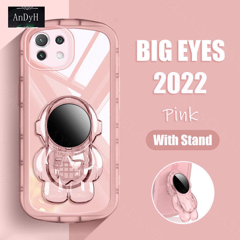 XIAOMI MI Andyh Untuk Xiaomi Mi11 Lite/Mi11 Lite 5G/11 Lite 5G NE Phone Case Tahan Jatuh Transparan Chubby Lembut Silikon Dengan Penyangga Astronot2022 Desain Baru Ponsel Penutup Belakang