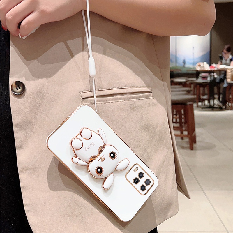 Andyh Case Handphone Untuk OPPO A54 4G Kartun Lucu Kelinci Kecil Tepi Lurus Shell Lembut Mengirim lanyard Silikon