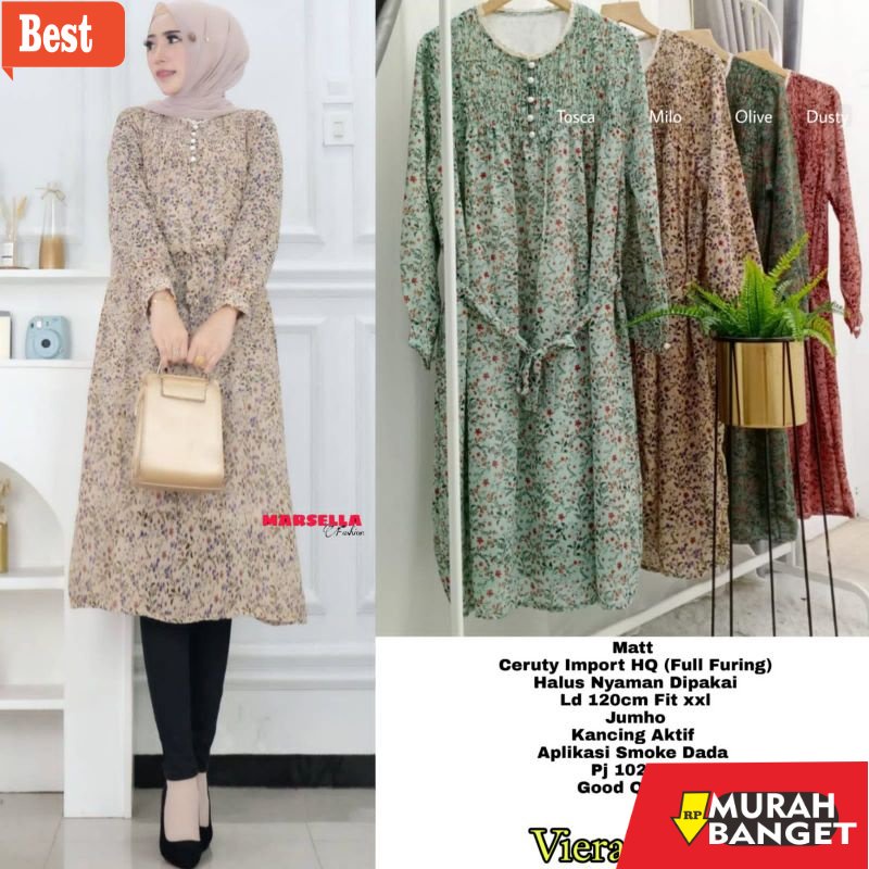 Tunik jumbo terbaru untuk wanita- citra viera long tunik ceruty import tunik motif bunga marsela dre