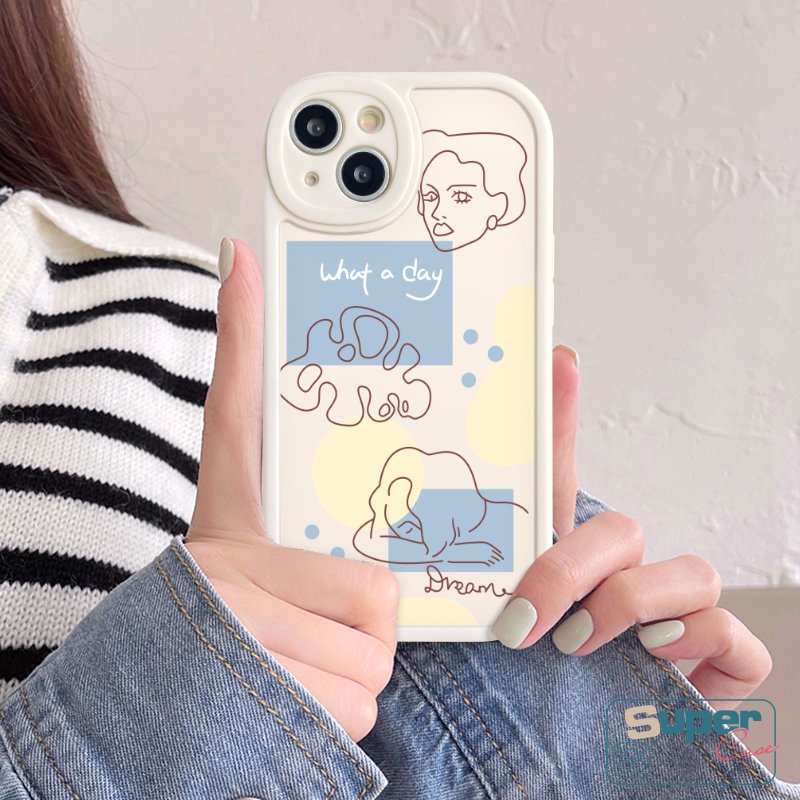 Art Line Face Phone Casing Oppo A17 A78 A16 A15 A57 A95 A77s A58 A16K A17K A5s A9 A5 A54 A74 A55 A3S A12 A76 A16E A92 A7 A1K Reno 8T 7 5F 5Z 5 A53 A31 Shockproof Soft Casing Tpu