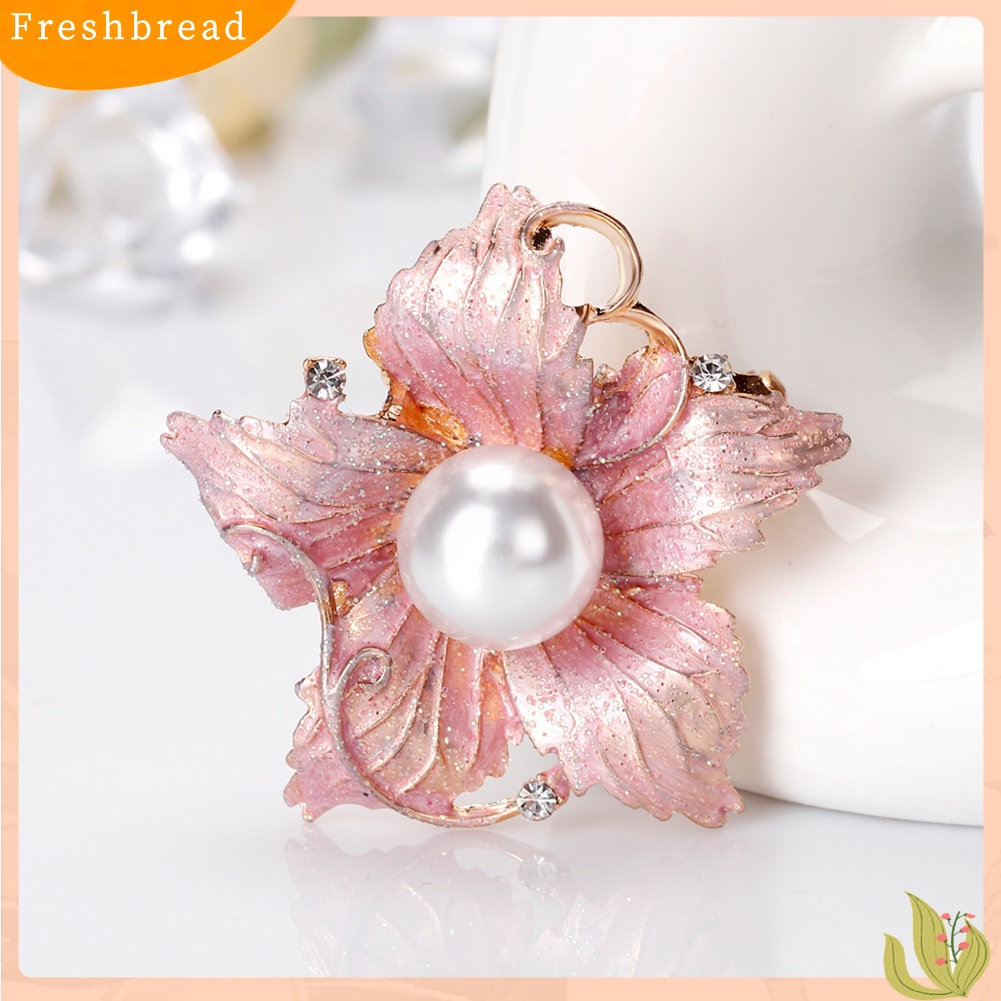 &lt; Freshbread &gt; Fashion Wanita Berlian Imitasi Mutiara Imitasi Enamel Bunga Floriated Bros Pin