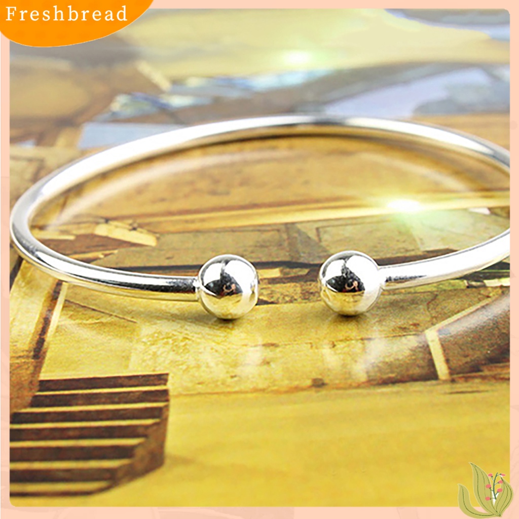 &lt; Freshbread &gt; Gelang Manset Tangan Terbuka Berlapis Perak Wanita Simple Beads Bangle