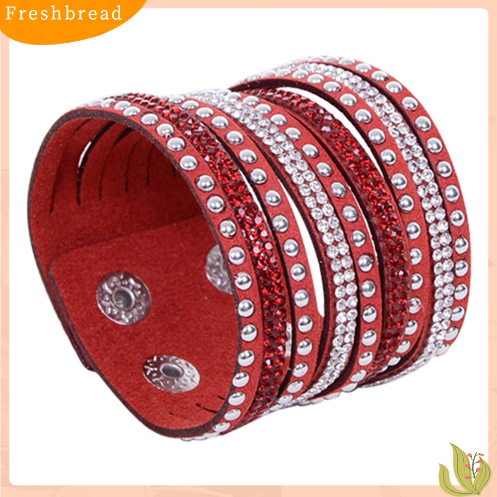 &lt; Freshbread &gt; Wanita Multilayer Rivet Berlian Imitasi Beludru Manset Bangle Gelang Gelang Hadiah