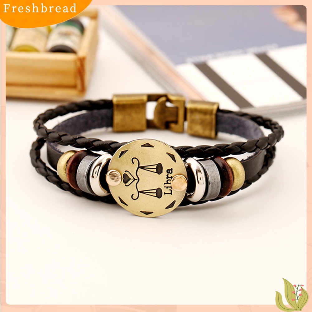 &lt; Freshbread &gt; 12rasi Bintang Multi-layer Dikepang Kulit Imitasi Gelang Bangle Perhiasan Hadiah