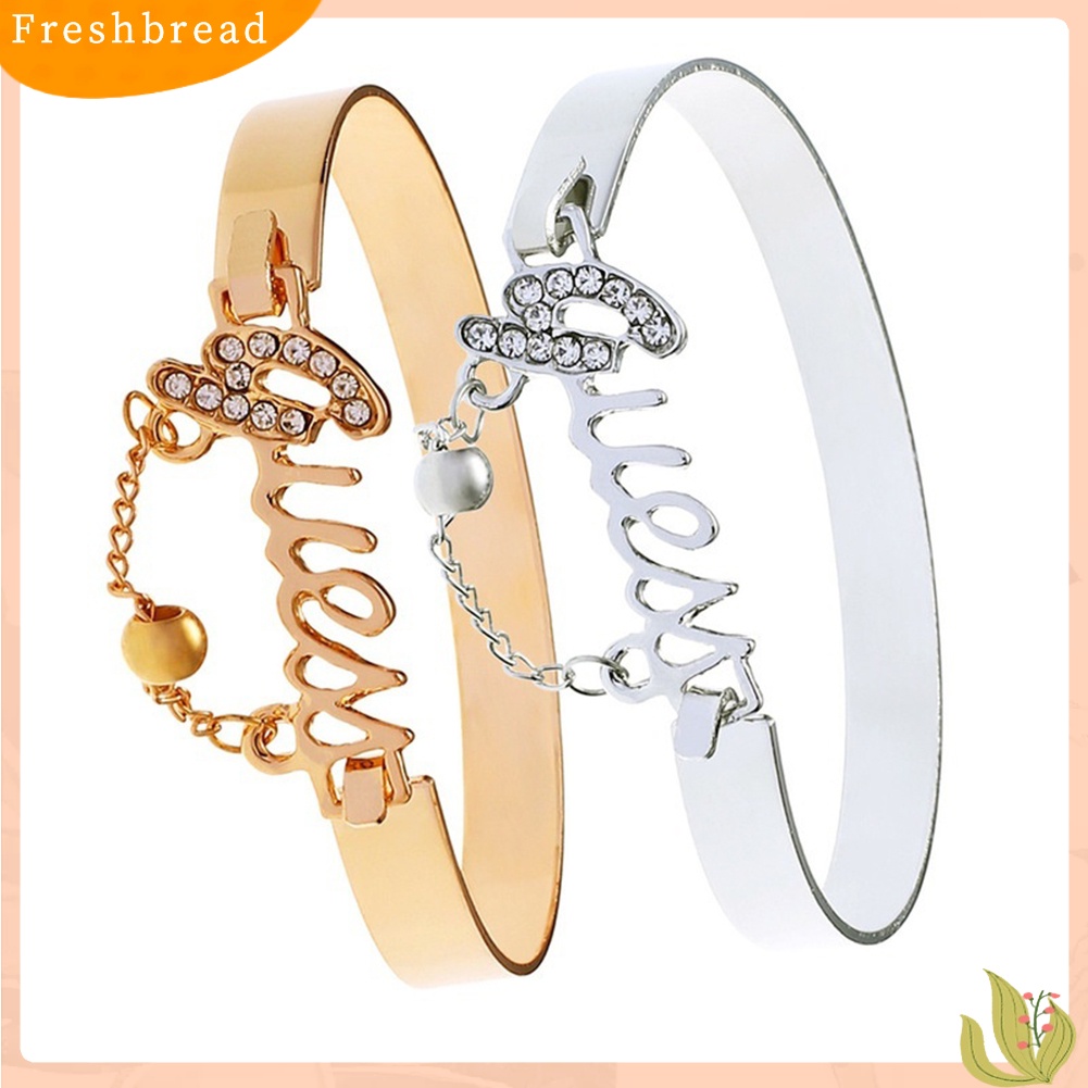 &lt; Freshbread &gt; Huruf Elegan Berlian Imitasi Mengkilap Manik Liontin Bangle Wanita Gelang Hadiah