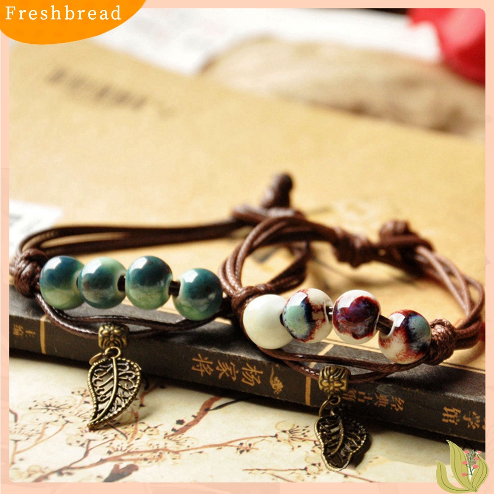 &lt; Freshbread &gt; Etnik Daun Kucing Pesona Keramik Manik-Manik Gelang Wanita Handwoven Perhiasan Hadiah