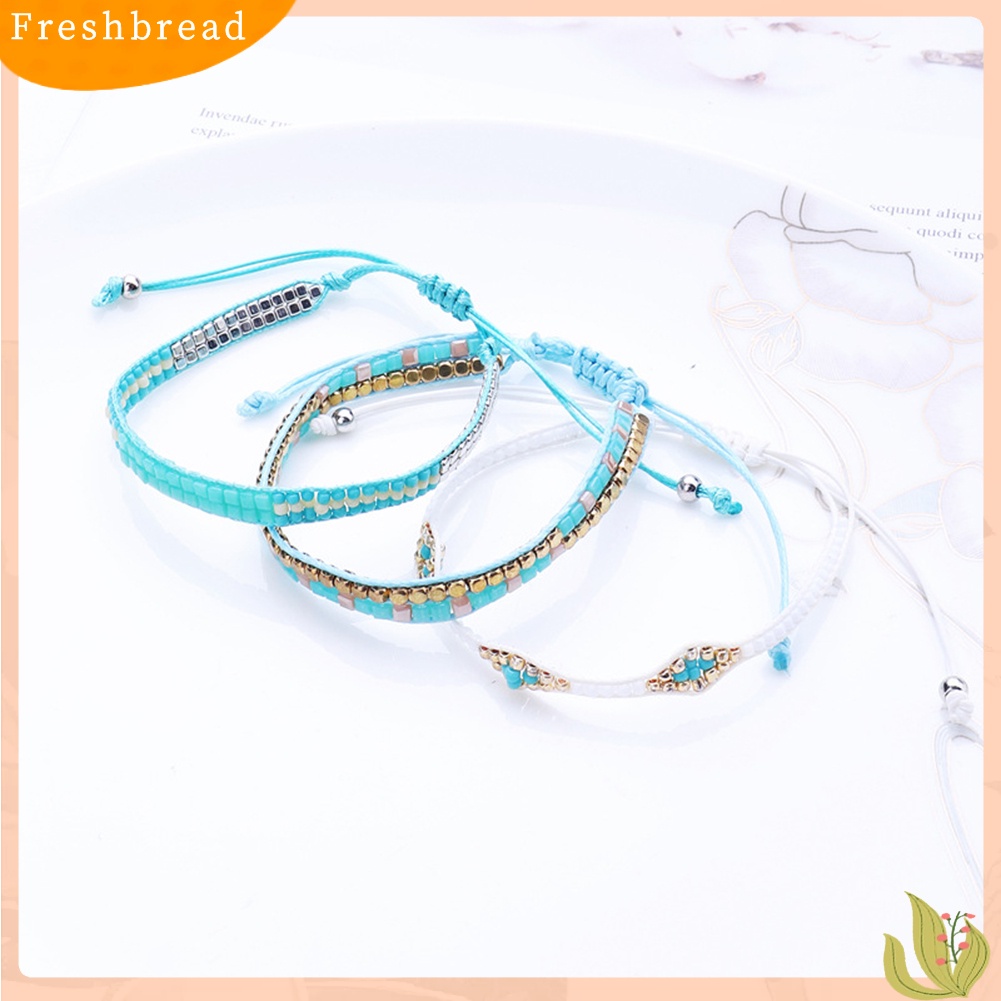 &lt; Freshbread &gt; 3Pcs/Set Boho Wanita Kubus Manik-Manik Tali Lilin Anyaman Gelang Pantai Perhiasan Hadiah