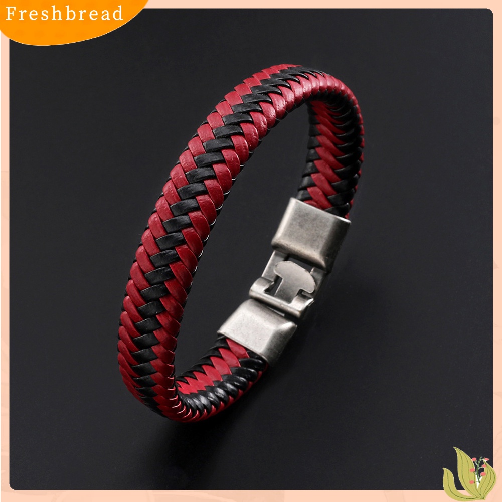 &lt; Freshbread &gt; Pria Wanita Kulit Imitasi Dikepang Gelang Gesper Bangle Perhiasan Gelang Hadiah