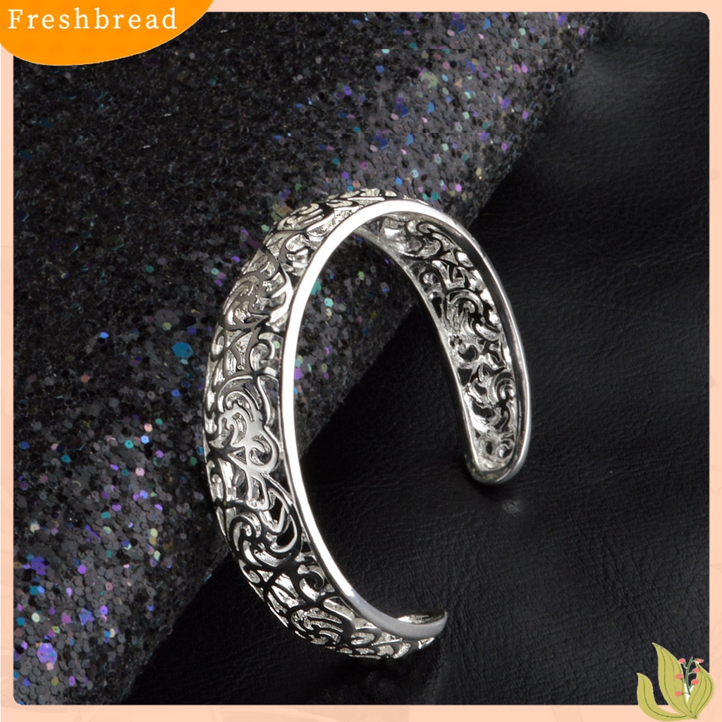 &lt; Freshbread &gt; Gelang Manset Bukaan Pengerjaan Indah Hollow Warna Silver Motif Ukir Retro Bangle Untuk Pesta