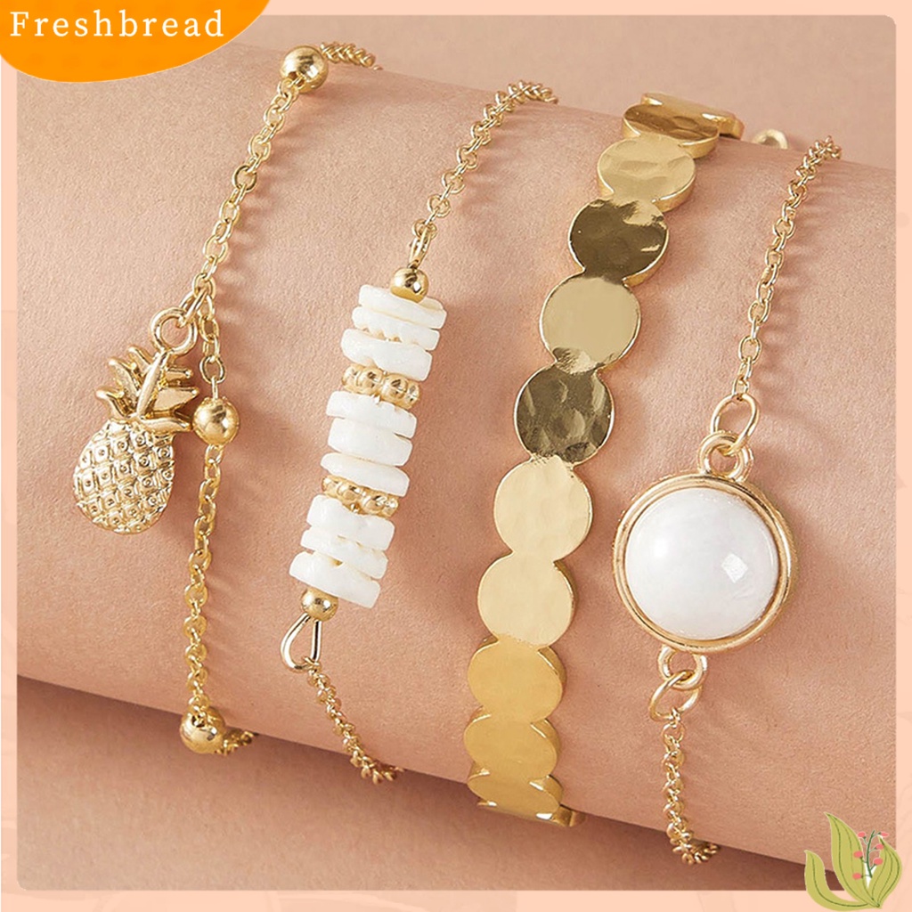 &lt; Freshbread &gt; 4Pcs/Set Gelang Alloy Bohemia Artistik Multi Gaya Gelang Liontin Nanas Untuk Kehidupan Sehari-Hari