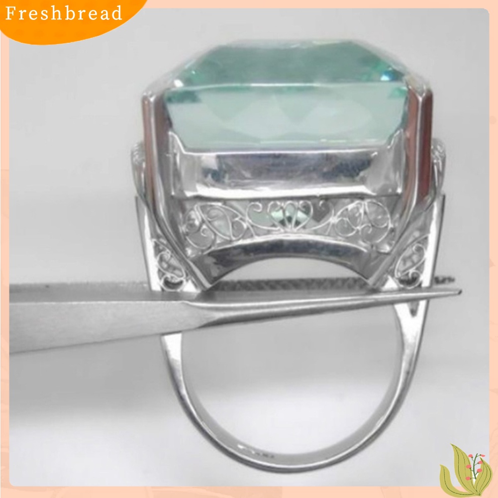 &lt; Freshbread &gt; Kreatif Wanita Persegi Faux Topaz Bertatahkan Pernikahan Pertunangan Jari Cincin Perhiasan