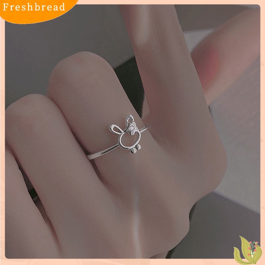 &lt; Freshbread &gt; Wanita Cincin Manis All-match Aksesoris Fashion Open-end Cute Rabbit Flower Rhinestone Ring Untuk Pakaian Sehari-Hari