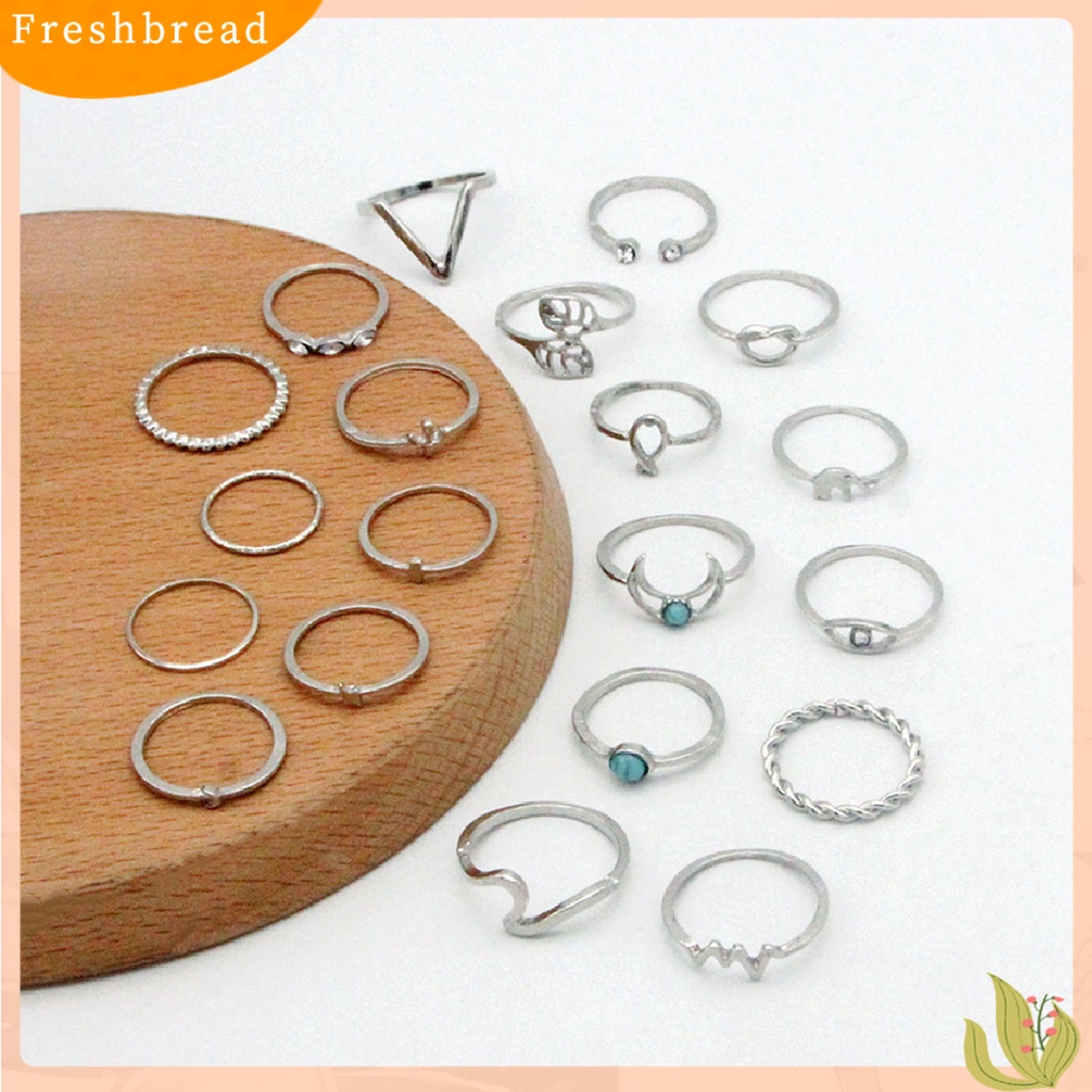 &lt; Freshbread &gt; 20Pcs/Set Fashion Cincin Bohemia Hias Berlian Imitasi Daun Gajah Buku Jari Cincin Perhiasan Aksesoris