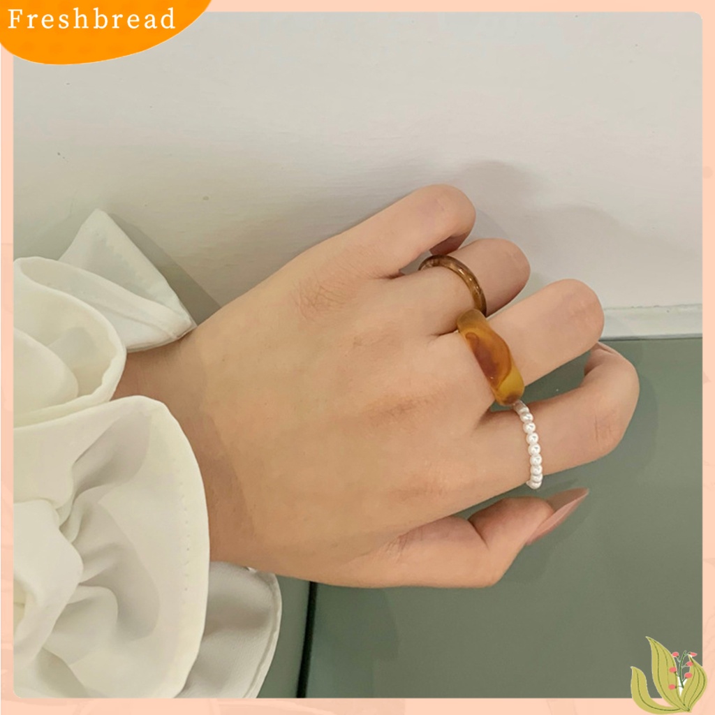 &lt; Freshbread &gt; 3Pcs Cincin Jari Geometris Dekorasi Wanita Semua Pertandingan Mutiara Imitasi Rings Perhiasan Hadiah