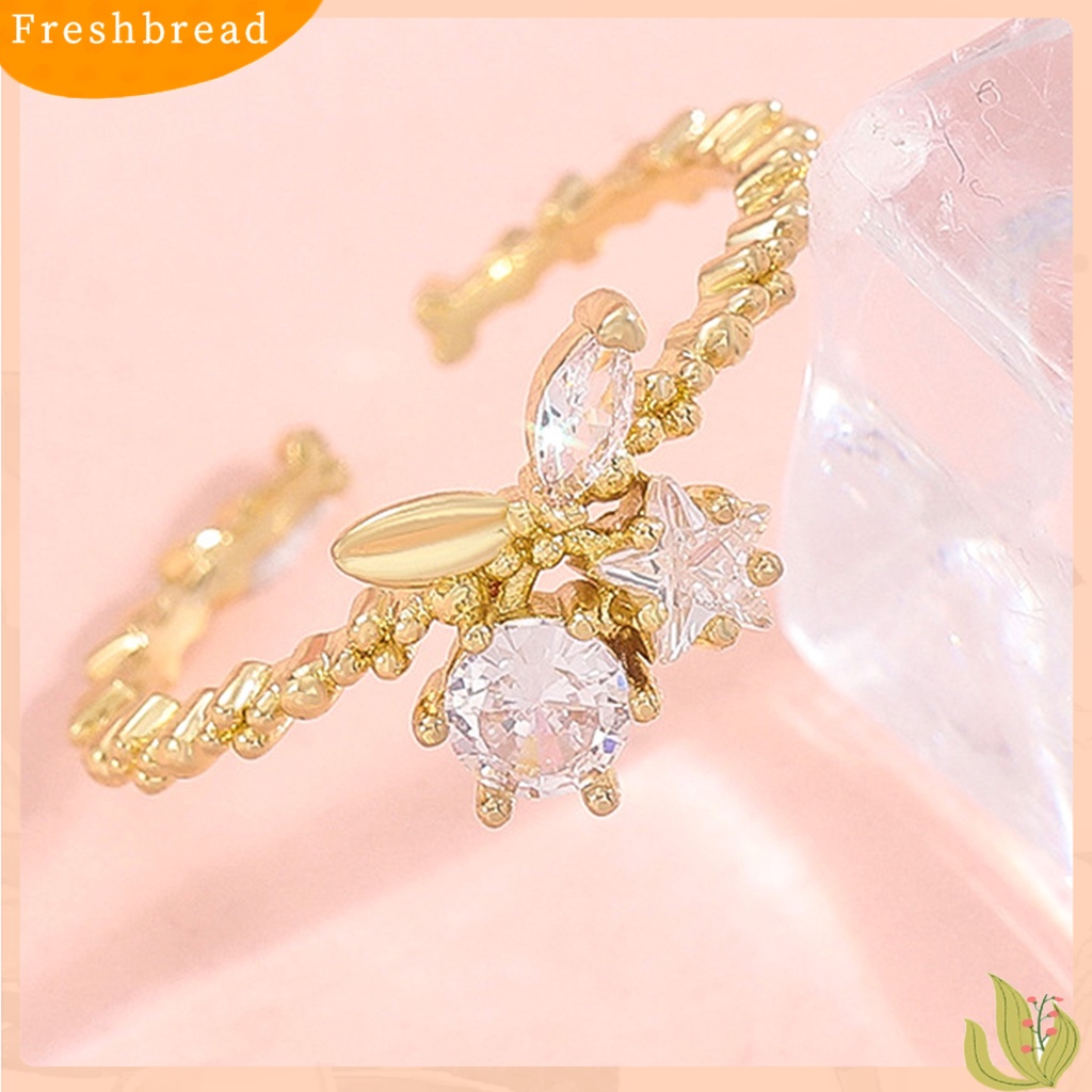 &lt; Freshbread &gt; Wanita Cincin Pembukaan Temperamen Yang Dapat Disesuaikan Tidak Rata Geometris Berlian Imitasi Cherry Bintang Jari Cincin Fashion Perhiasan