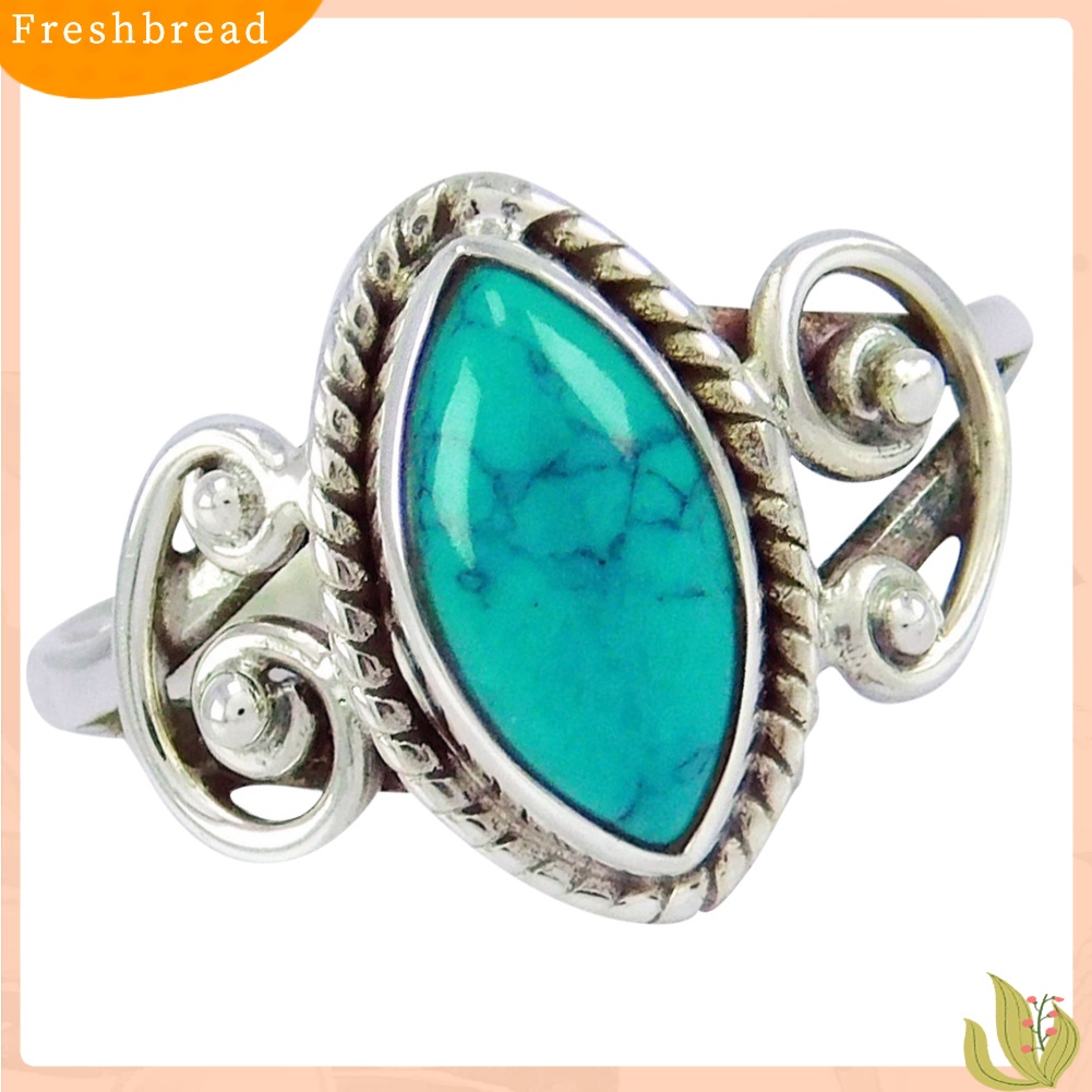 &lt; Freshbread &gt; Antik Marquise Cut Turquoise Finger Cincin Wanita Tibetan Ukir Perhiasan Hadiah