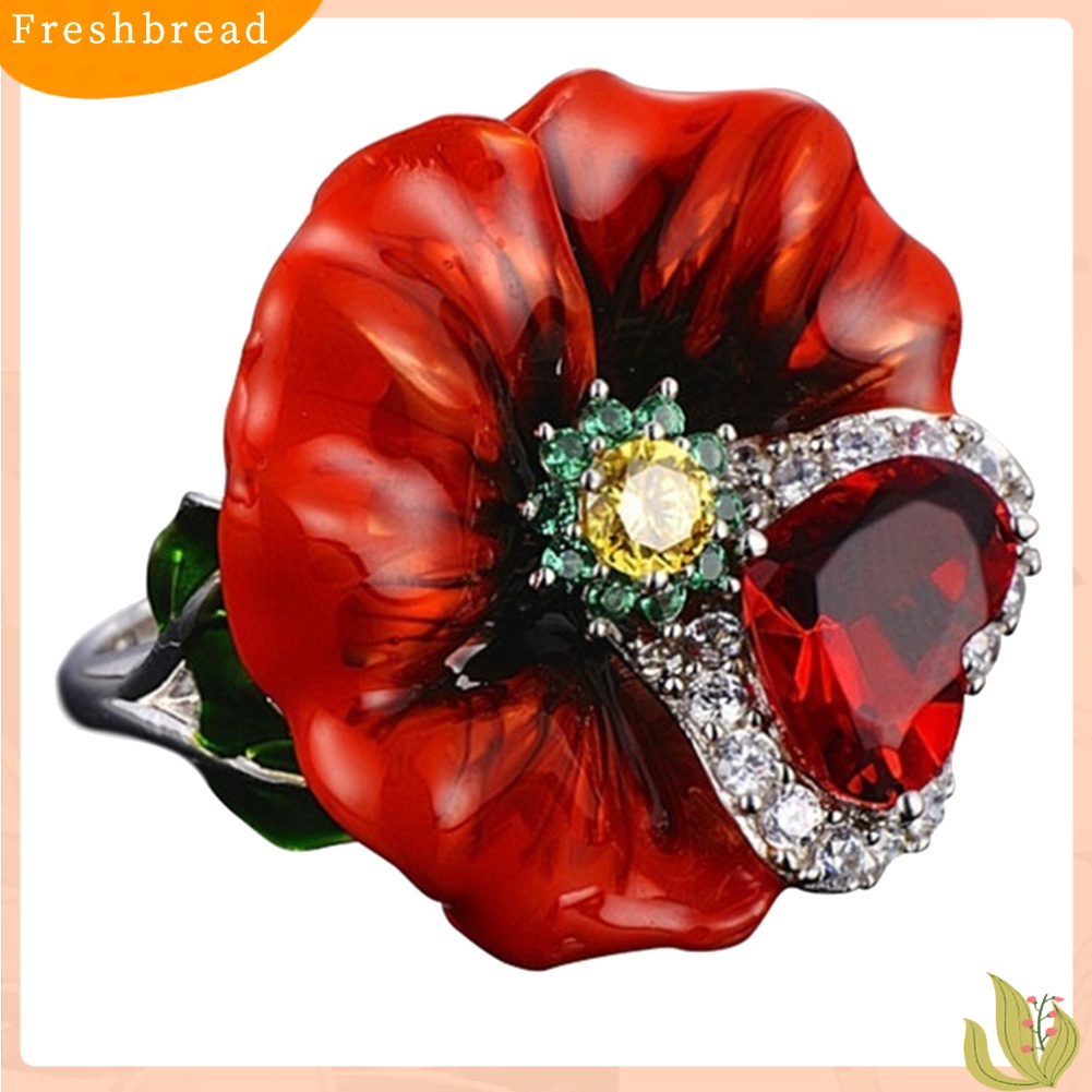 &lt; Freshbread &gt; Pesta Pernikahan Fashion Bunga Bentuk Hati Ruby Imitasi Jari Cincin Perhiasan Pengantin