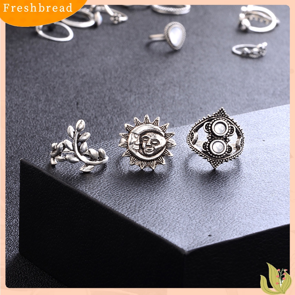 &lt; Freshbread &gt; 14Pcs Vintage Bunga Matahari Bulan Bentuk Wanita Knuckle Band Rings Set Jari Perhiasan