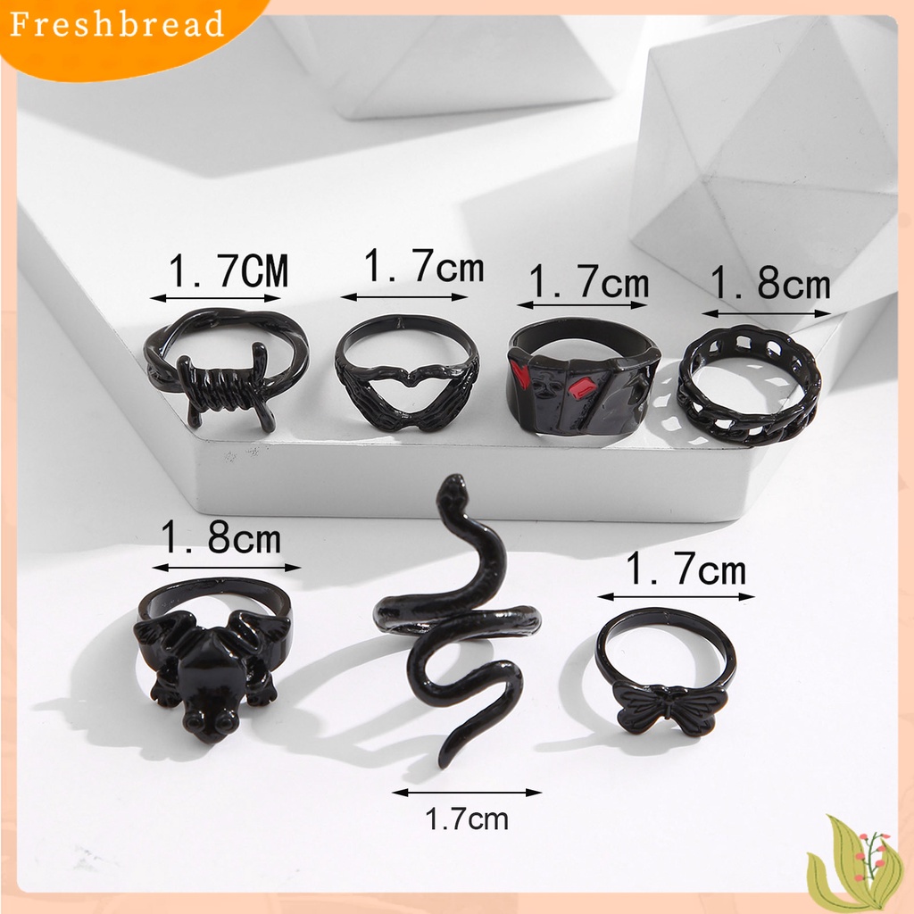 &lt; Freshbread &gt; 7Pcs Pita Jari Gaya Barat Vintage Electroplating Geometris Hypoallergenic Berdandan Aksesori Perhiasan Berlebihan Cincin Gotik Berlapis Hitam Untuk Kehidupan Sehari-Hari