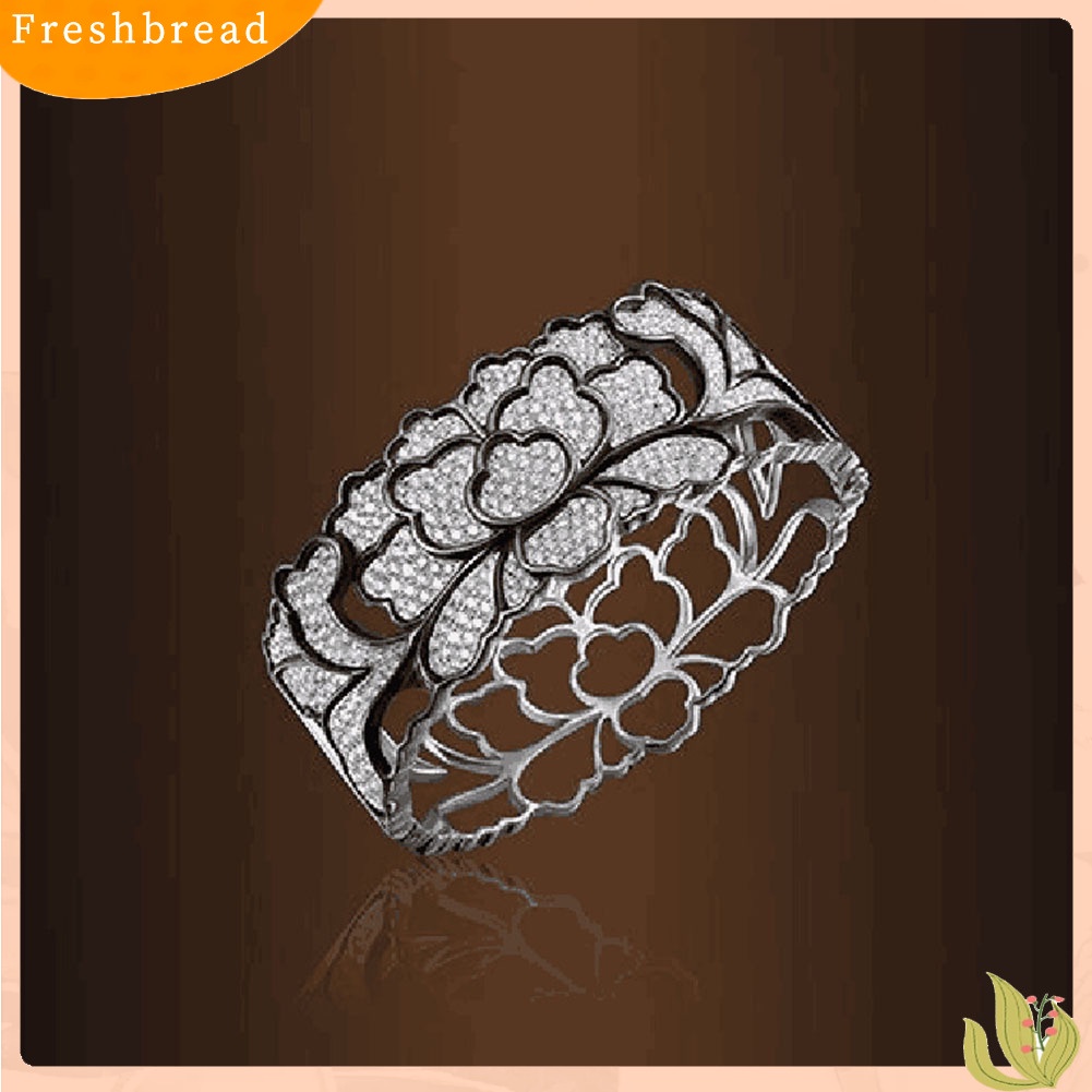 &lt; Freshbread &gt; Vintage Wanita Berongga Bunga Cubic Zirconia Jari Cincin Perhiasan Pesta Pengantin