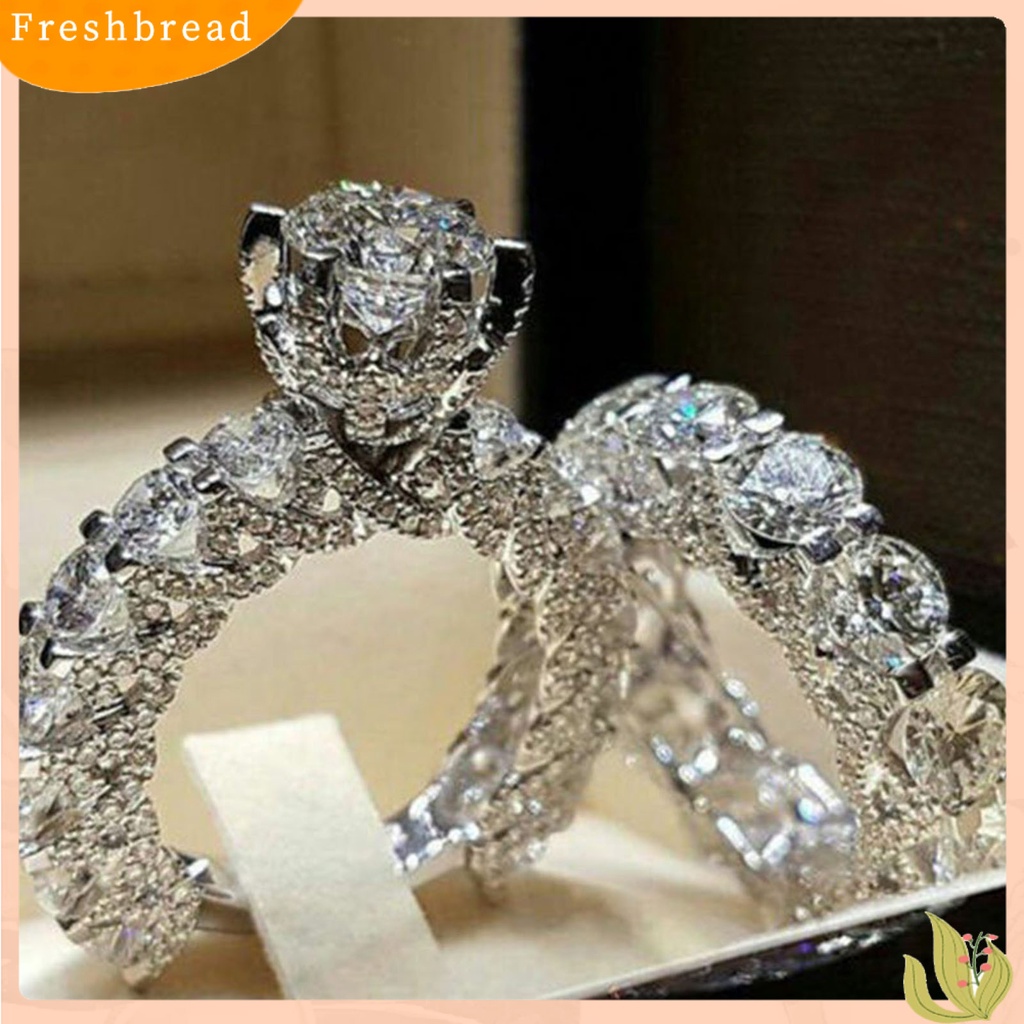 < Freshbread > 1pasang Cincin Wanita Full Berlian Imitasi Hias Tidak Luntur Ringan Simetris Pernikahan Circlet Untuk Ulang Tahun