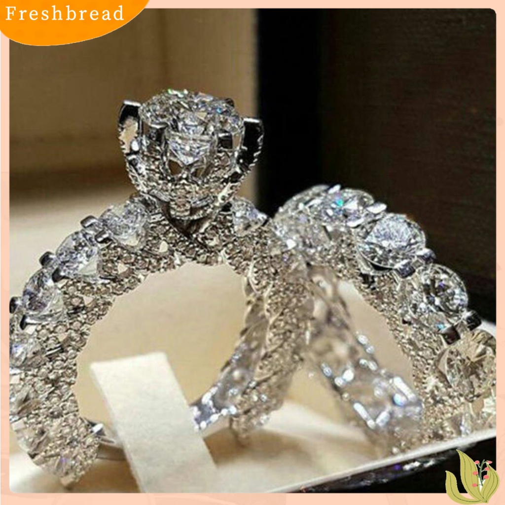 &lt; Freshbread &gt; 1pasang Cincin Wanita Full Berlian Imitasi Hias Tidak Luntur Ringan Simetris Pernikahan Circlet Untuk Ulang Tahun