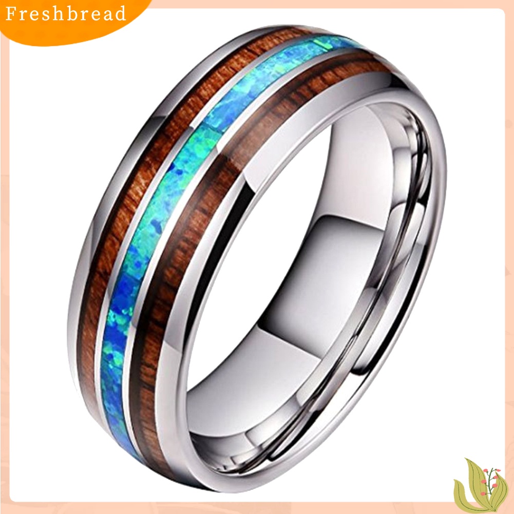 &lt; Freshbread &gt; Unisex Pasangan Pecinta Hadiah Perhiasan Vintage Shell Wood Chip Pattern Ring Band