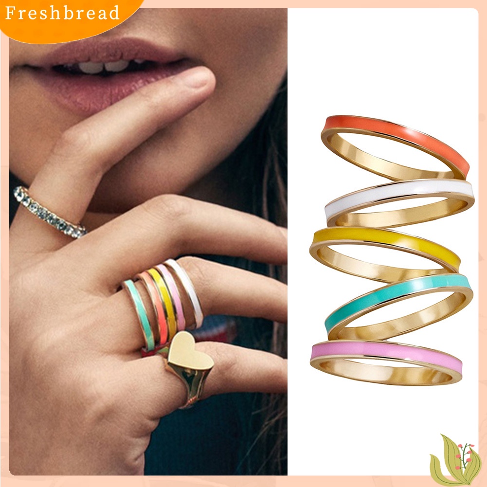 &lt; Freshbread &gt; 5Pcs/Set Fashion Wanita Multicolor Enamel Susun Midi Cincin Pesta Perhiasan Hadiah