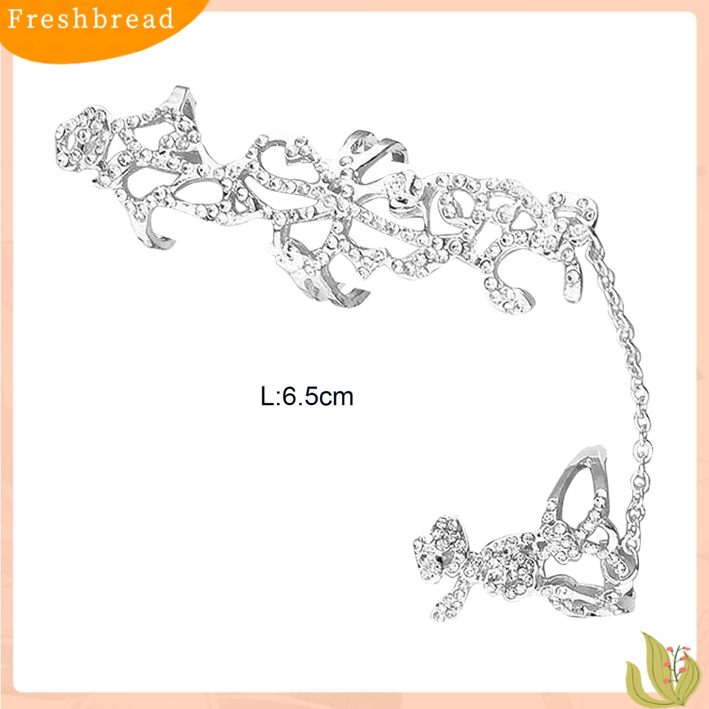 &lt; Freshbread &gt; Cincin Jari Adjustable Berlian Imitasi Tertanam Alloy Hollow Rose Flower Knuckle Chain Ring Untuk Pesta