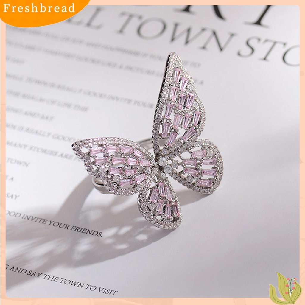 &lt; Freshbread &gt; Fashion Wanita Berongga Kupu-Kupu Berlian Imitasi Pembukaan Jari Cincin Pesta Perhiasan Hadiah