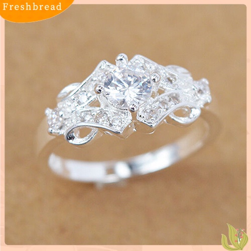 &lt; Freshbread &gt; Fashion Wanita Perak Berlapis Berlian Imitasi Kristal Cincin Pesta Pernikahan US Size 6-9