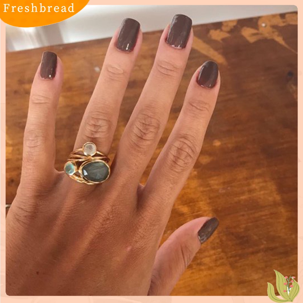 &lt; Freshbread &gt; Vintage Irregular Multilayer Buatan Moonstone Wanita Jari Cincin Perhiasan Hadiah