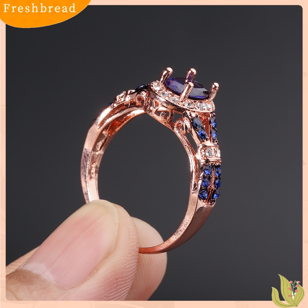 &lt; Freshbread &gt; Fashion Wanita Oval Berlian Imitasi Mengkilap Pengantin Pertunangan Pernikahan Cincin Perhiasan Hadiah