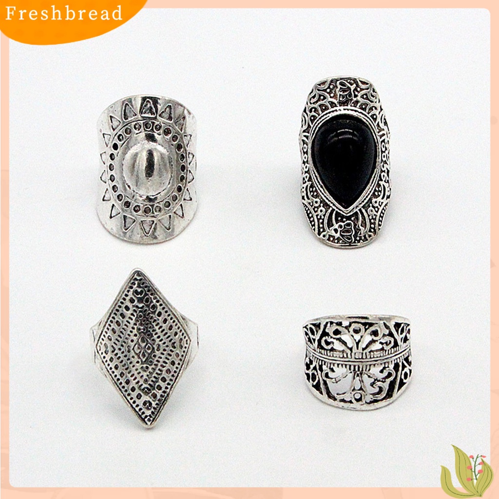 &lt; Freshbread &gt; 4Pcs/Set Cincin Unisex Gaya Bohemian Tahan Aus Cincin Fidget Ringan Super Cool Untuk Pesta