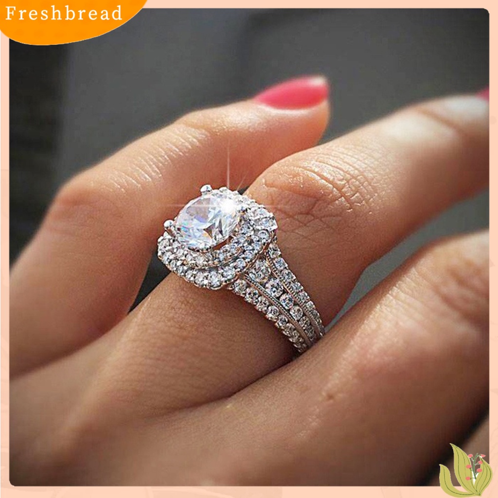 &lt; Freshbread &gt; Cincin Wanita Berlian Imitasi Hias Tidak Luntur Ringan Double Layers Wedding Circlet Untuk Ulang Tahun