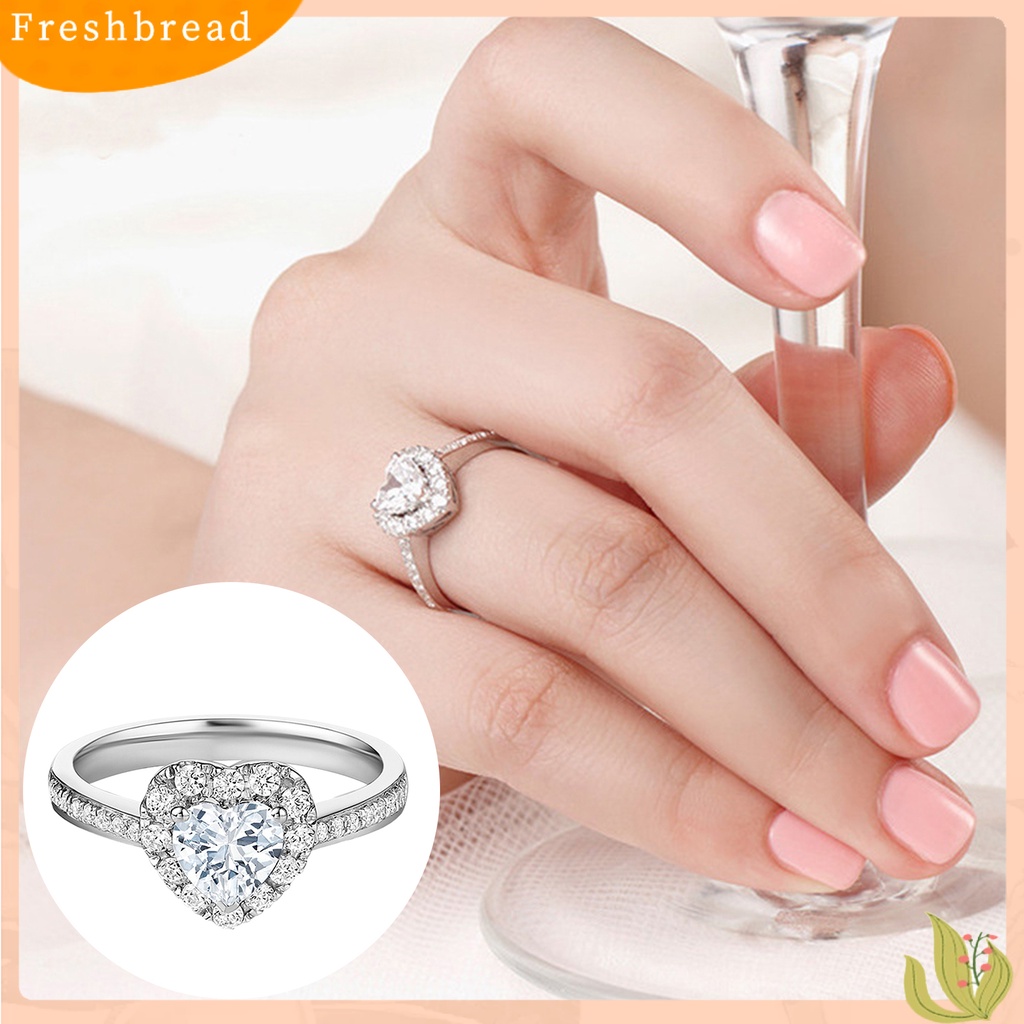 &lt; Freshbread &gt; Wanita Shiny Cubic Zirconia Romantis Bentuk Hati Cincin Perhiasan Aksesoris