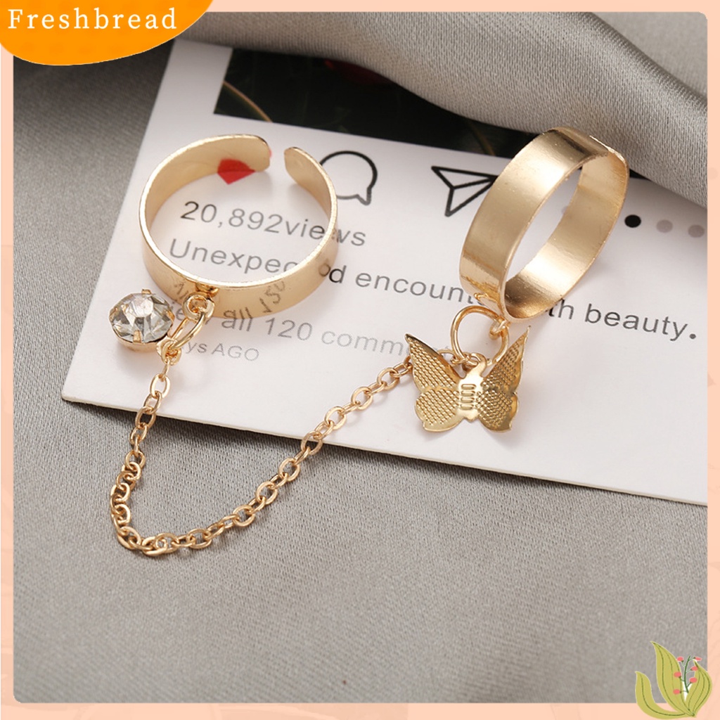 &lt; Freshbread &gt; Wanita Circlet Set Pembukaan Adjustable Alloy Berlian Imitasi Kilau Terang Knuckle Ring Set Perhiasan